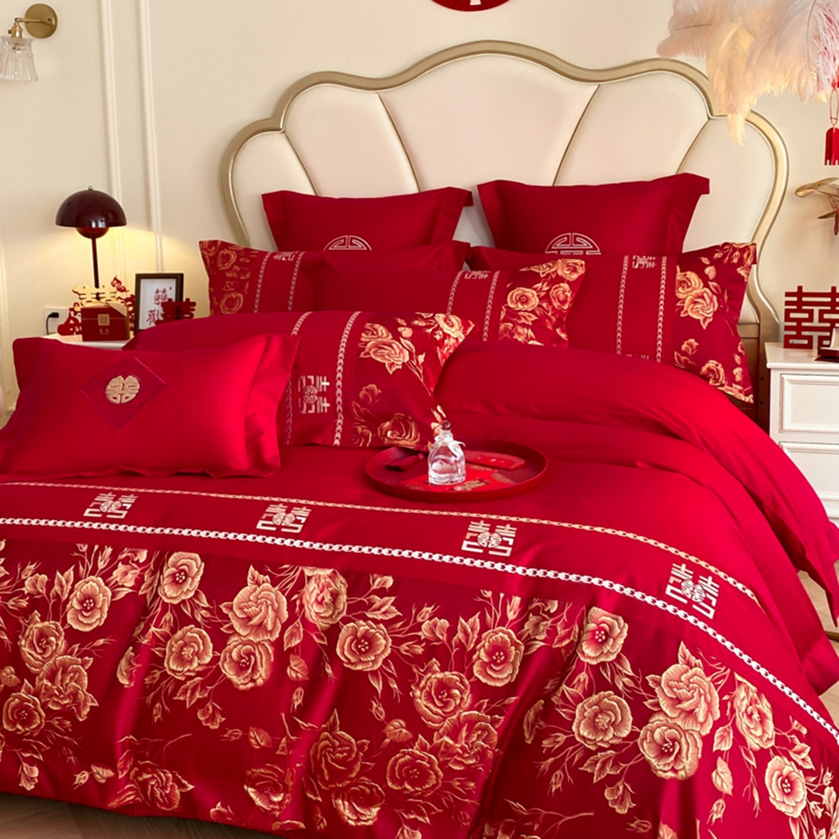 博纳家纺 2025新款亲肤棉婚庆绣花款四件套 玫瑰庄园