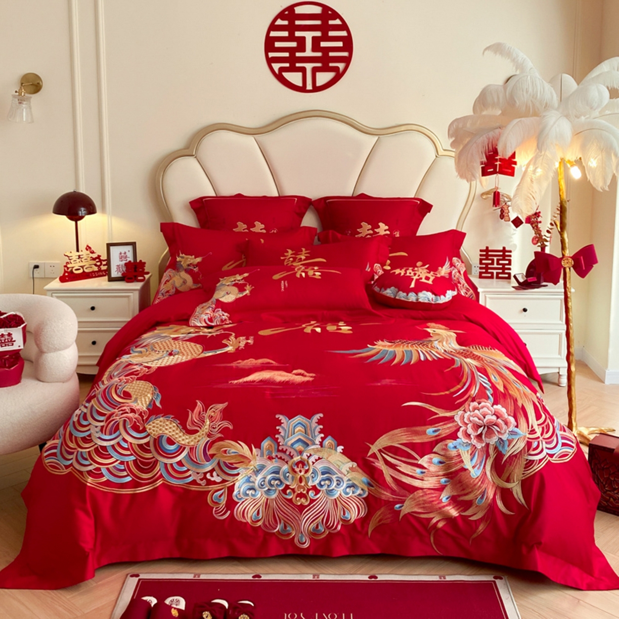 91家纺网 家纺一手货源 找家纺 （总）博纳家纺 2025新款亲肤棉婚庆绣花款四件套