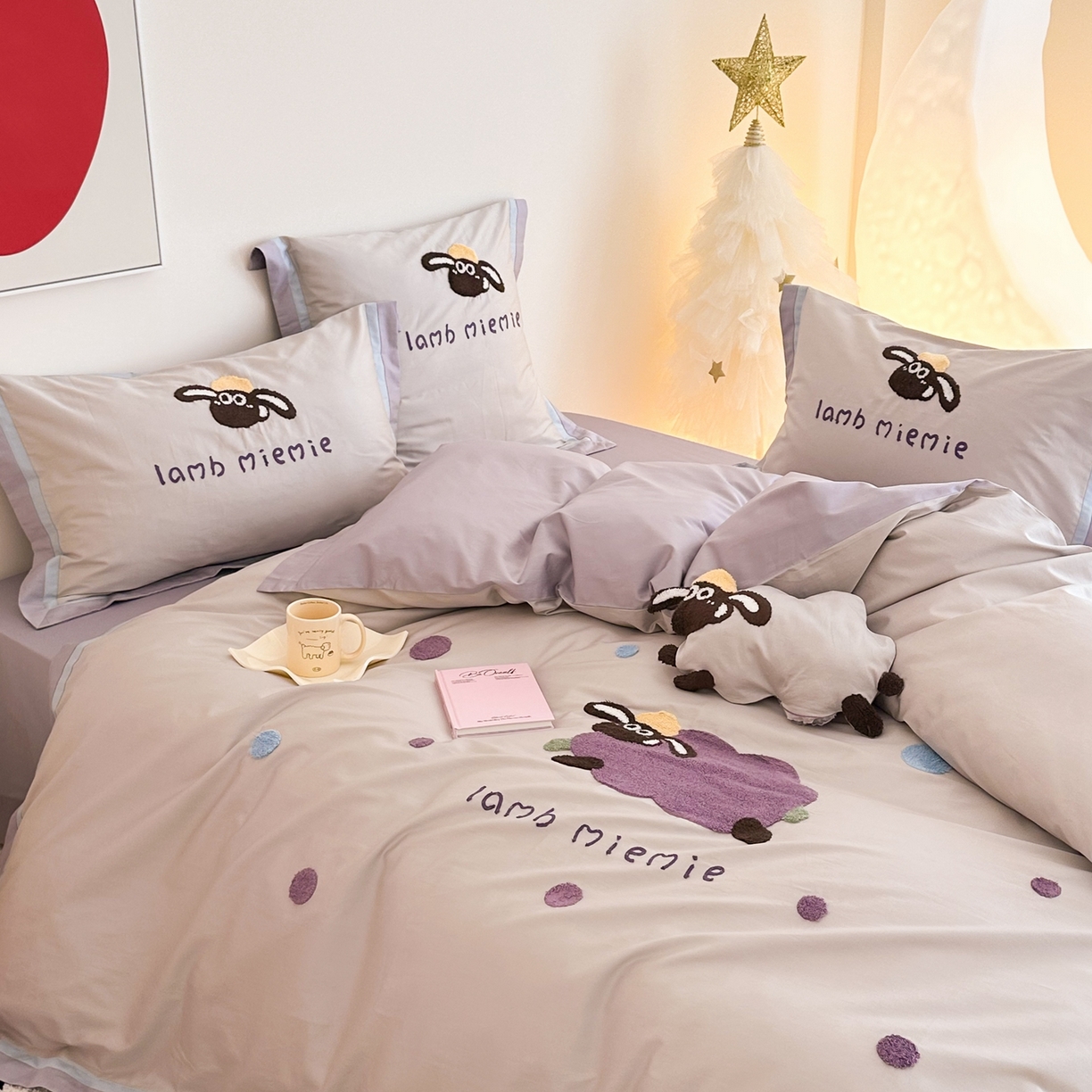 91家纺网 家纺一手货源 找家纺 （总）西西家居 2025新款100s长绒棉纯棉四件套-芋泥咩咩