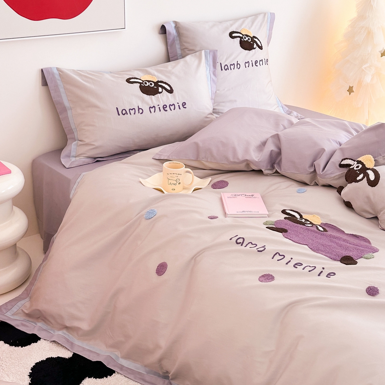 91家纺网 家纺一手货源 找家纺 （总）西西家居 2025新款100s长绒棉纯棉四件套-芋泥咩咩