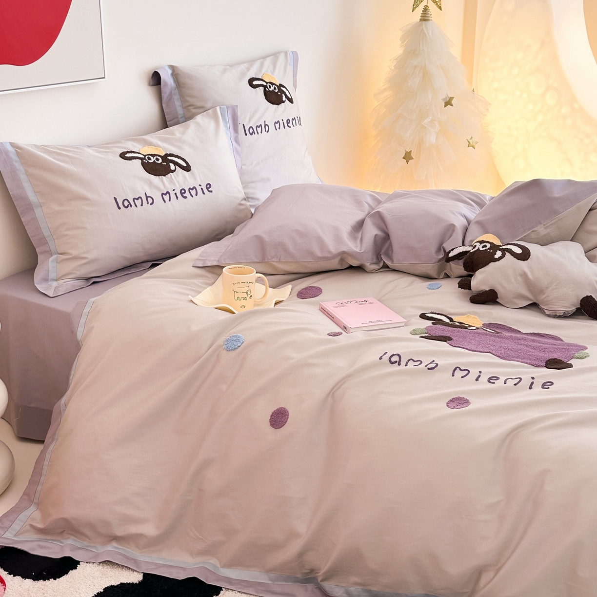 91家纺网 家纺一手货源 找家纺 （总）西西家居 2025新款100s长绒棉纯棉四件套-芋泥咩咩