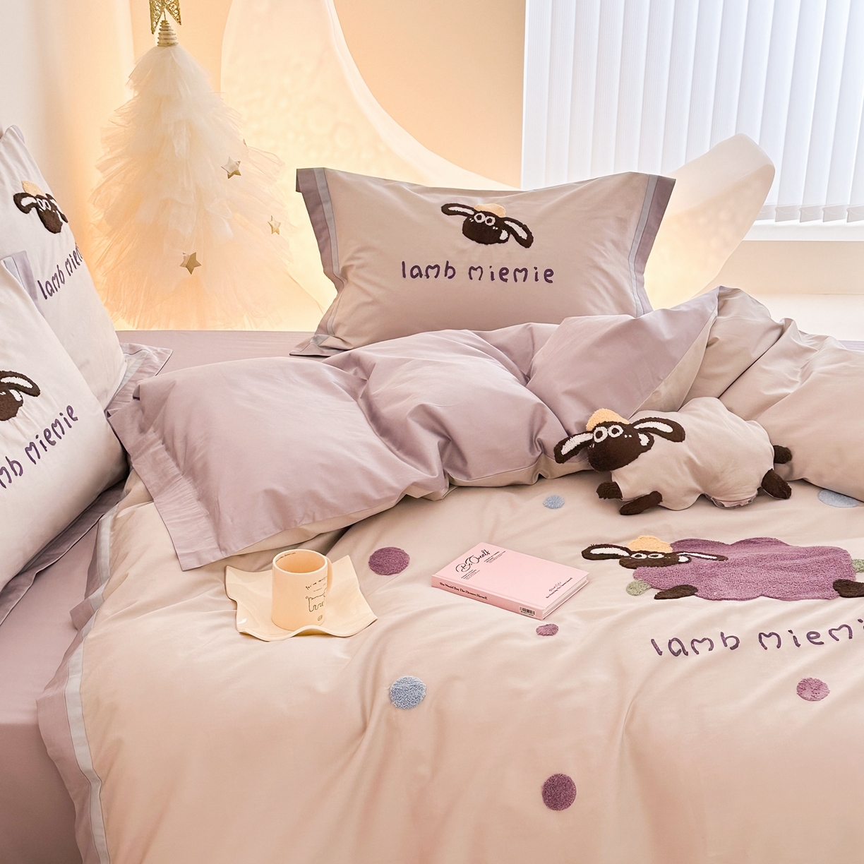 91家纺网 家纺一手货源 找家纺 （总）西西家居 2025新款100s长绒棉纯棉四件套-芋泥咩咩