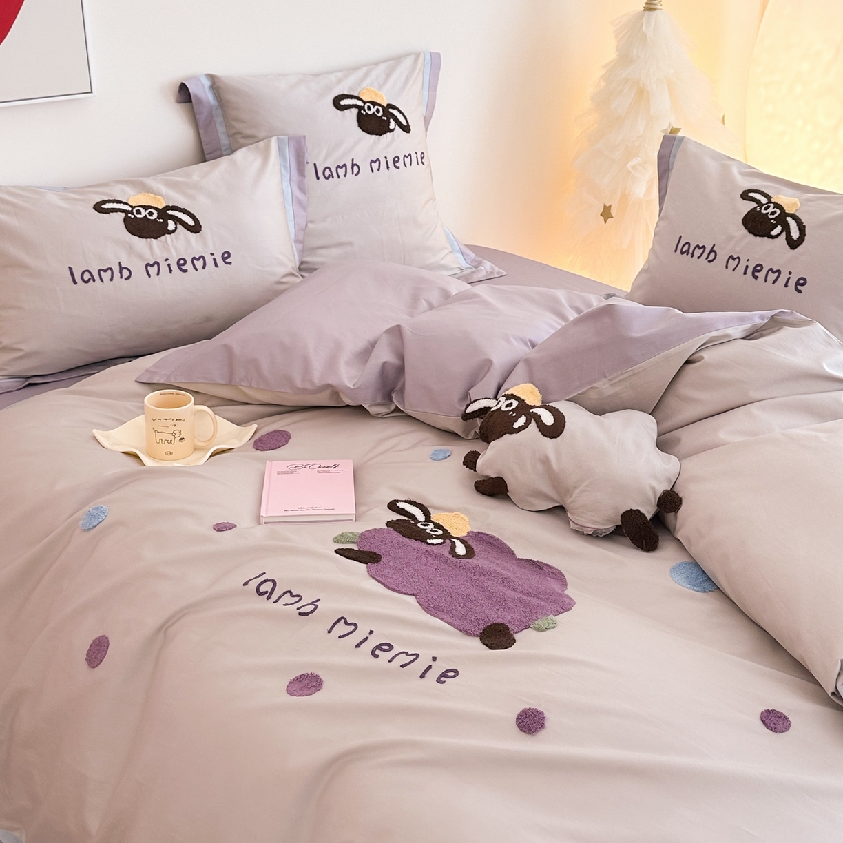 91家纺网 家纺一手货源 找家纺 （总）西西家居 2025新款100s长绒棉纯棉四件套-芋泥咩咩