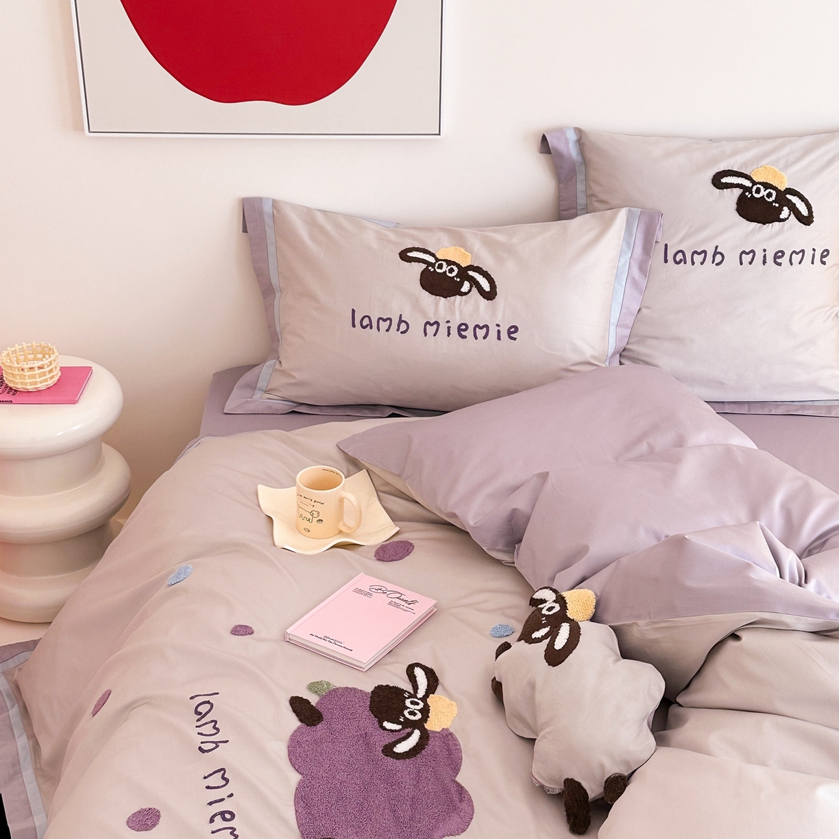 91家纺网 家纺一手货源 找家纺 （总）西西家居 2025新款100s长绒棉纯棉四件套-芋泥咩咩