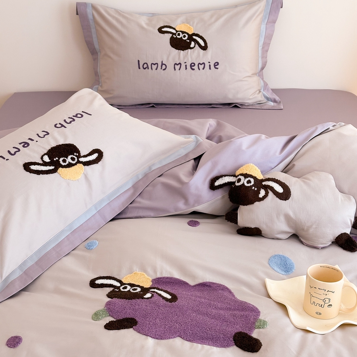 91家纺网 家纺一手货源 找家纺 （总）西西家居 2025新款100s长绒棉纯棉四件套-芋泥咩咩