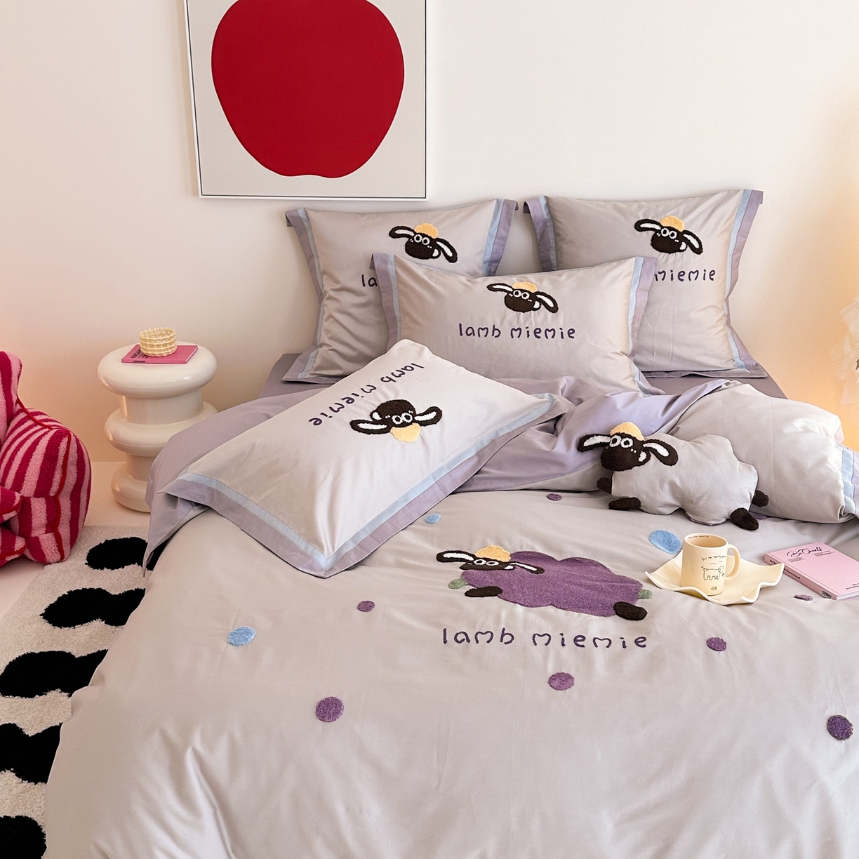 91家纺网 家纺一手货源 找家纺 （总）西西家居 2025新款100s长绒棉纯棉四件套-芋泥咩咩