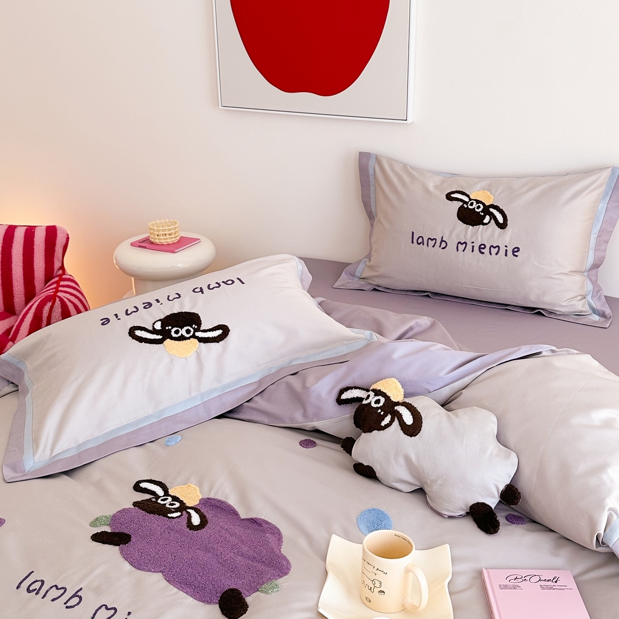 91家纺网 家纺一手货源 找家纺 （总）西西家居 2025新款100s长绒棉纯棉四件套-芋泥咩咩