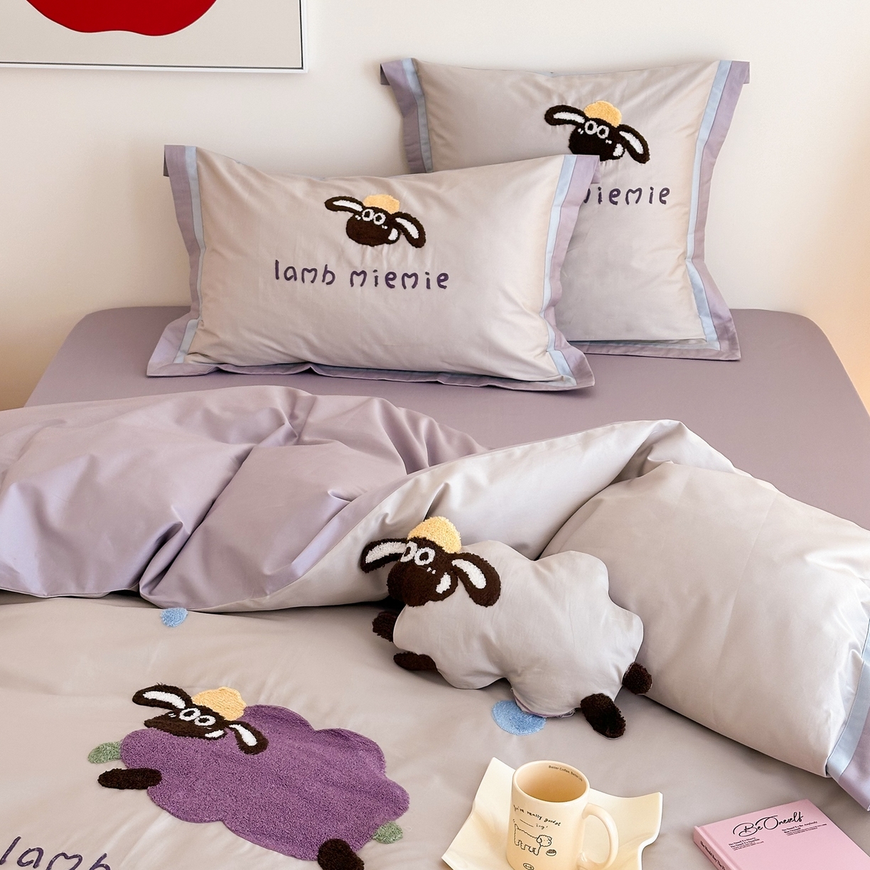 91家纺网 家纺一手货源 找家纺 （总）西西家居 2025新款100s长绒棉纯棉四件套-芋泥咩咩