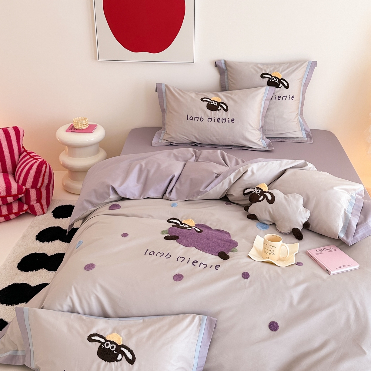 91家纺网 家纺一手货源 找家纺 （总）西西家居 2025新款100s长绒棉纯棉四件套-芋泥咩咩