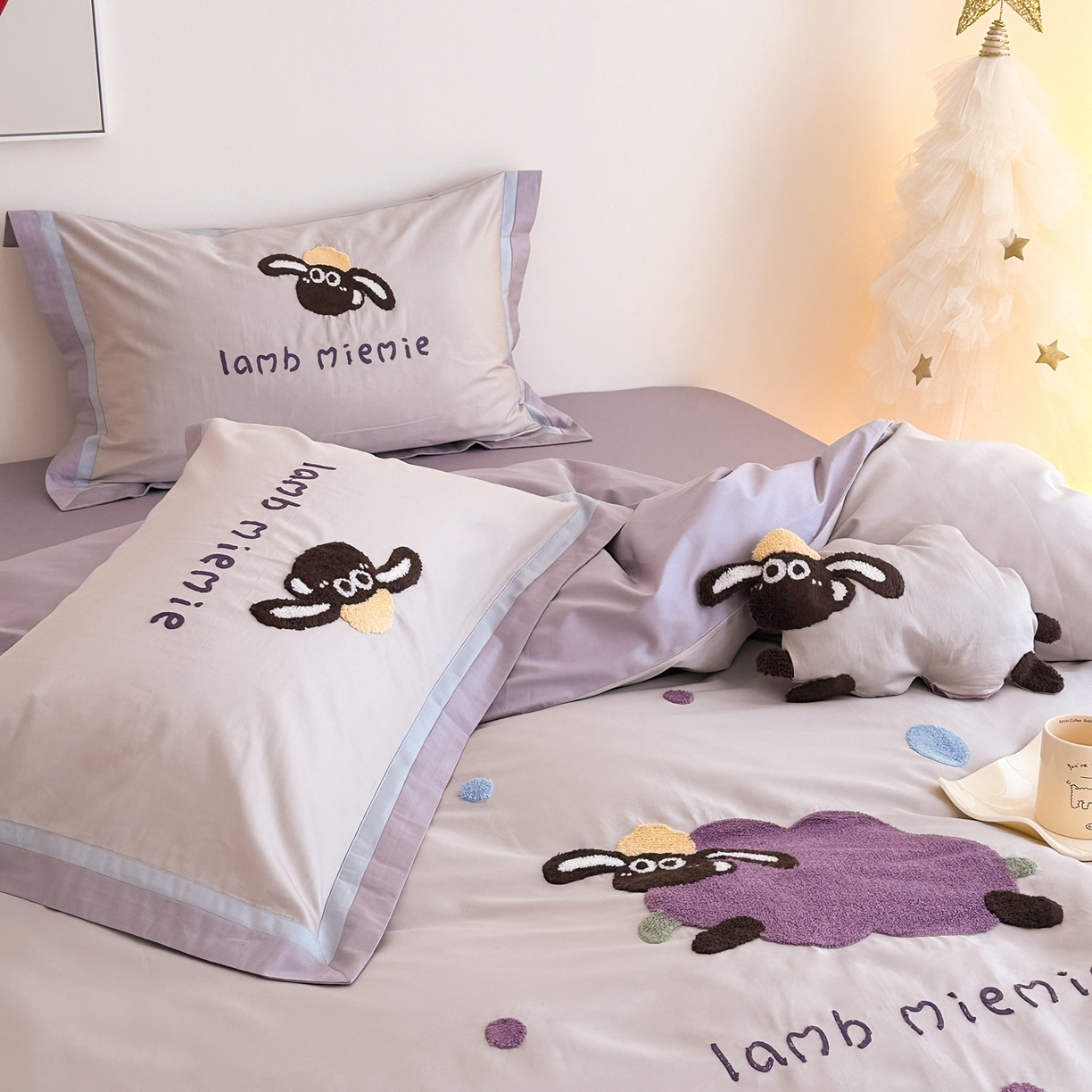 91家纺网 家纺一手货源 找家纺 （总）西西家居 2025新款100s长绒棉纯棉四件套-芋泥咩咩