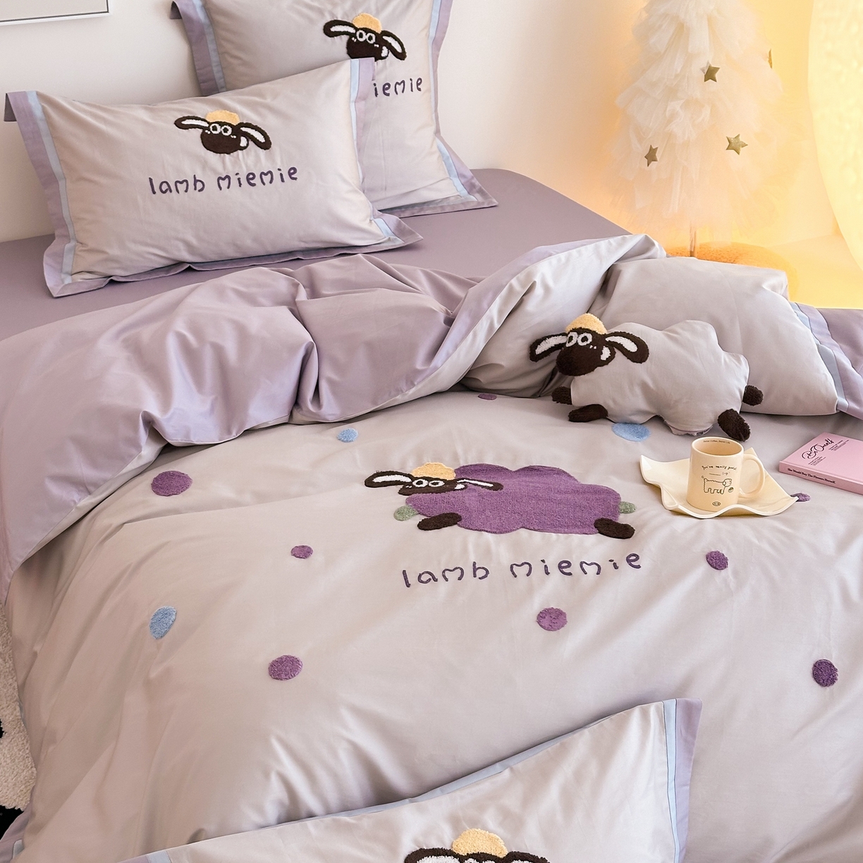 91家纺网 家纺一手货源 找家纺 （总）西西家居 2025新款100s长绒棉纯棉四件套-芋泥咩咩