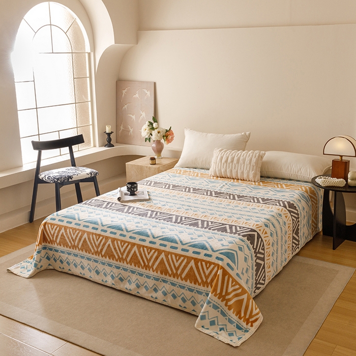 91家纺网 家纺一手货源 找家纺 悦然毛巾被 2025新款300克印花牛奶绒盖毯休闲毯素色毛毯毯子 自由织梦