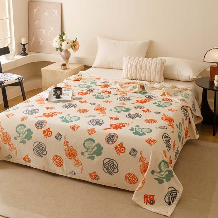 91家纺网 家纺一手货源 找家纺 （总）悦然毛巾被 2025新款300克印花牛奶绒盖毯休闲毯素色毛毯毯子