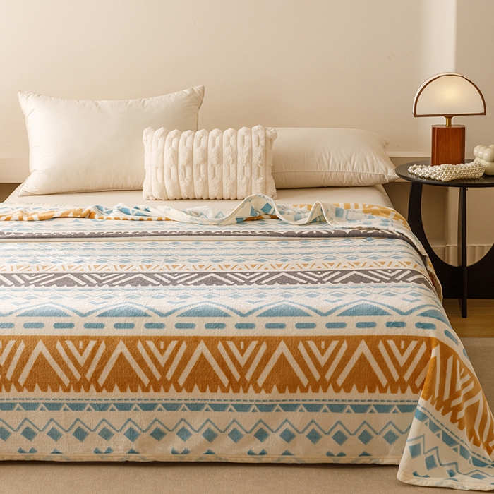 91家纺网 家纺一手货源 找家纺 悦然毛巾被 2025新款300克印花牛奶绒盖毯休闲毯素色毛毯毯子 自由织梦