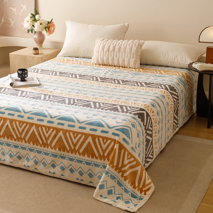 91家纺网 家纺一手货源 找家纺 悦然毛巾被 2025新款300克印花牛奶绒盖毯休闲毯素色毛毯毯子 自由织梦