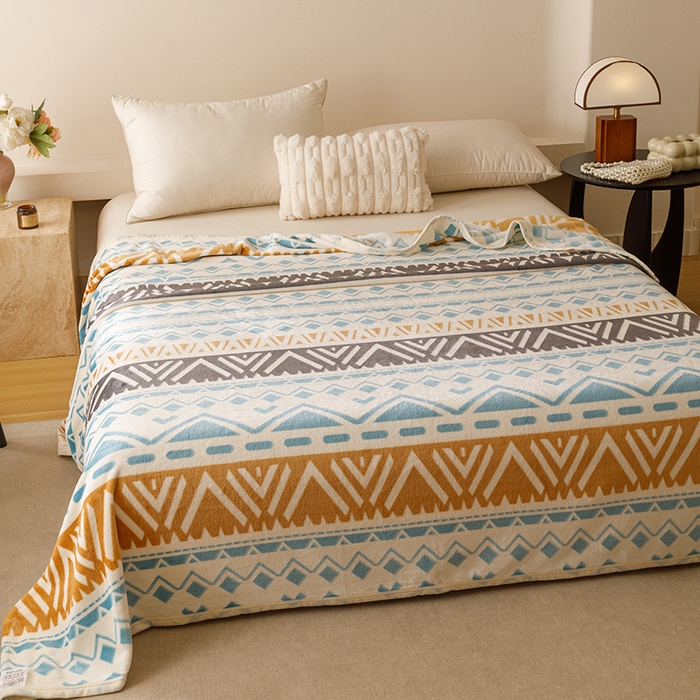 91家纺网 家纺一手货源 找家纺 悦然毛巾被 2025新款300克印花牛奶绒盖毯休闲毯素色毛毯毯子 自由织梦