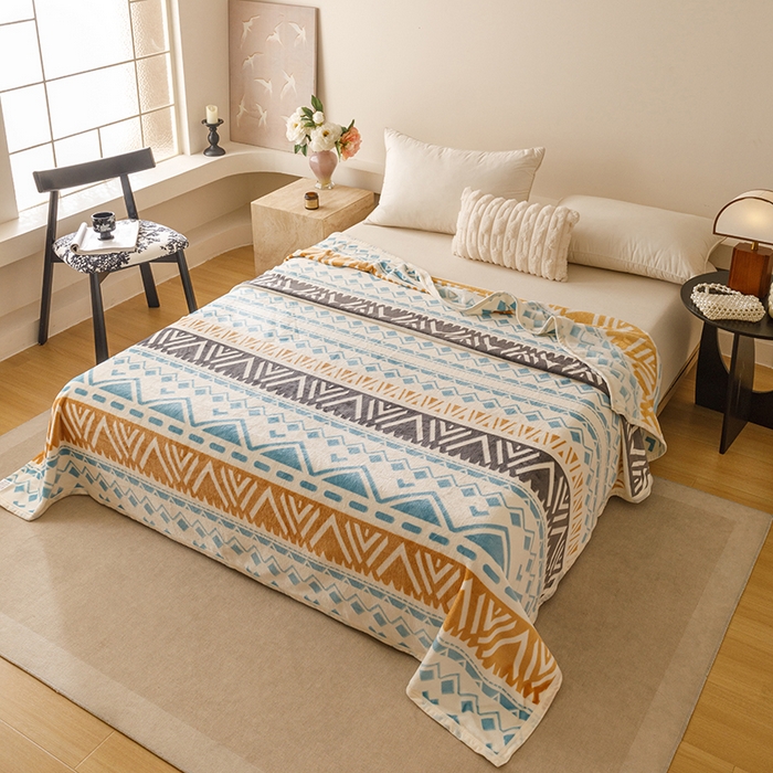 91家纺网 家纺一手货源 找家纺 悦然毛巾被 2025新款300克印花牛奶绒盖毯休闲毯素色毛毯毯子 自由织梦