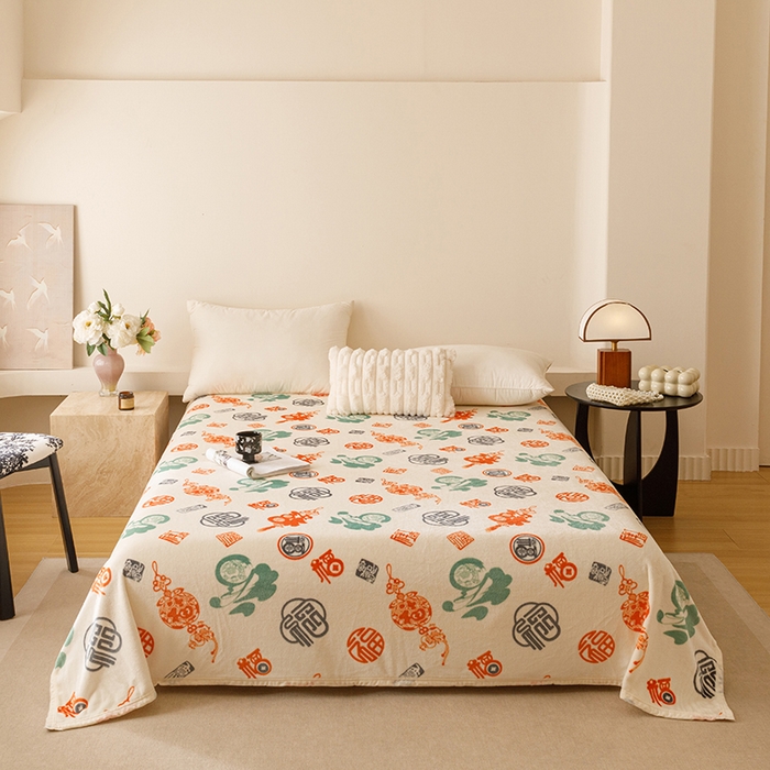 91家纺网 家纺一手货源 找家纺 悦然毛巾被 2025新款300克印花牛奶绒盖毯休闲毯素色毛毯毯子 百福毯玉