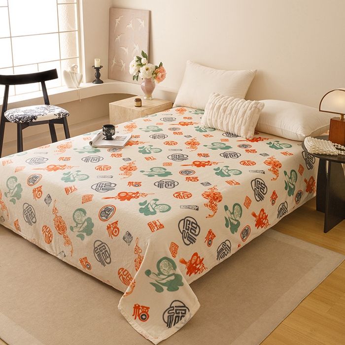 91家纺网 家纺一手货源 找家纺 悦然毛巾被 2025新款300克印花牛奶绒盖毯休闲毯素色毛毯毯子 百福毯玉