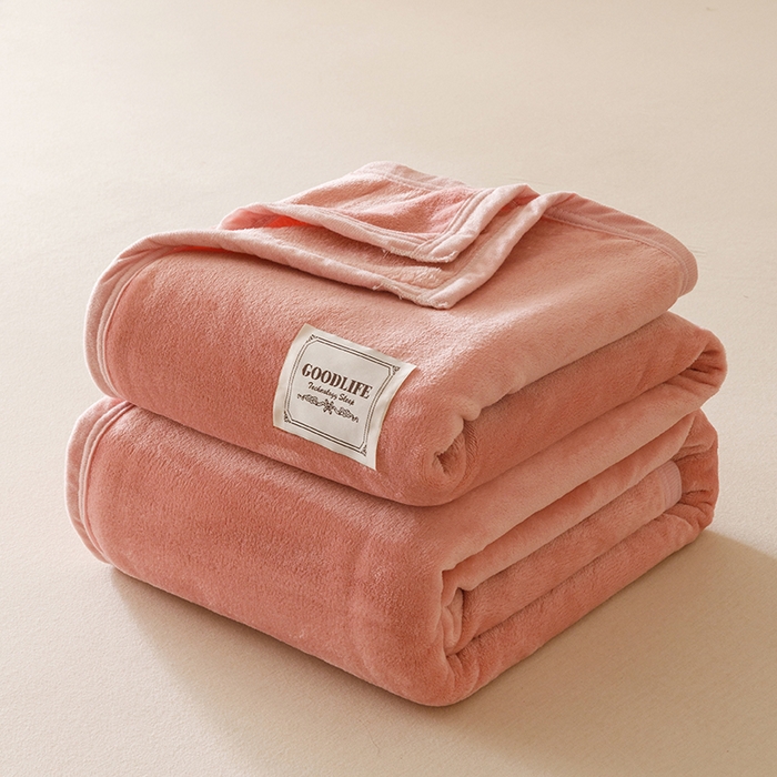 悦然毛巾被 2025新款300克印花牛奶绒盖毯休闲毯素色毛毯毯子 甜粉