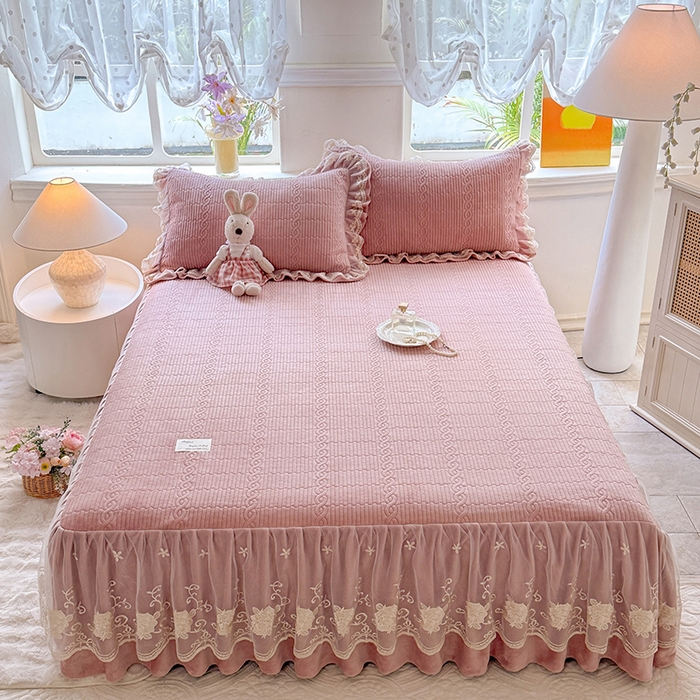 （总）美达家纺 2025新款牛奶绒纯色夹棉床裙