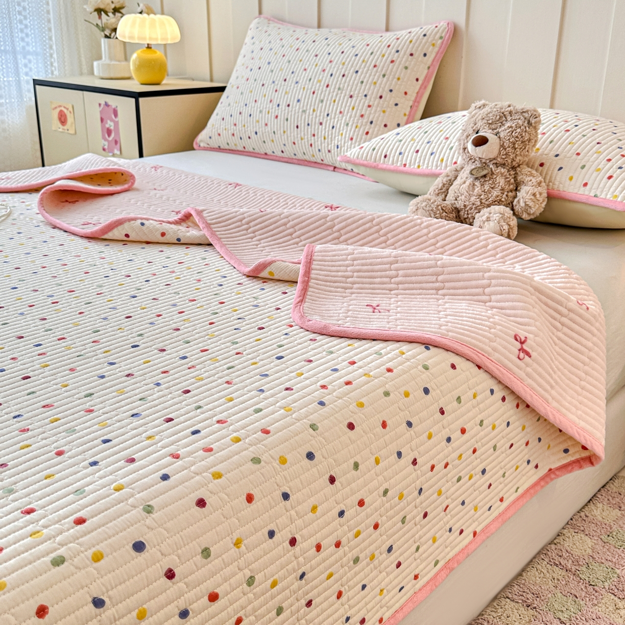 91家纺网 家纺一手货源 找家纺 （总）岚吉家纺 2025新款全棉133*72宝宝绒棉加绒一面纯棉一面牛奶绒双面可用单床盖学生床床垫 床盖单件