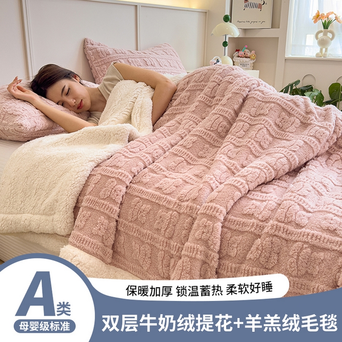 91家纺网 家纺一手货源 找家纺 世纪绒品 2025新款多宝熊羊羔绒双层毛毯 多宝熊-豆沙粉