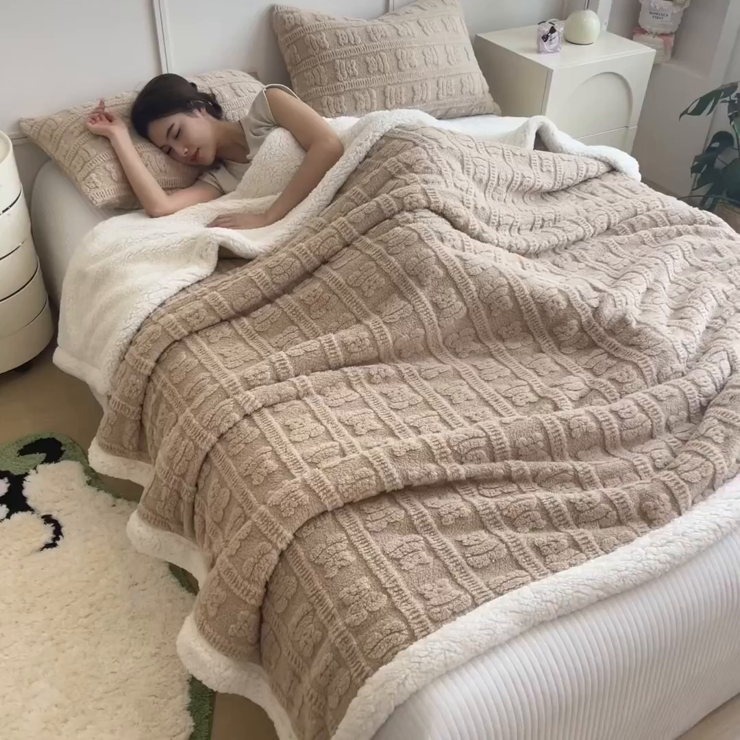 91家纺网 家纺一手货源 找家纺 世纪绒品 2025新款多宝熊羊羔绒双层毛毯 多宝熊-卡其