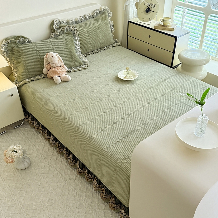 91家纺网 家纺一手货源 找家纺 美达家纺 2025新款牛奶绒纯色夹棉榻榻米 牛奶绒榻榻米-绿