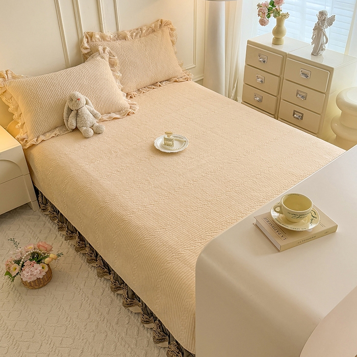 91家纺网 家纺一手货源 找家纺 美达家纺 2025新款牛奶绒纯色夹棉榻榻米 牛奶绒榻榻米-米白