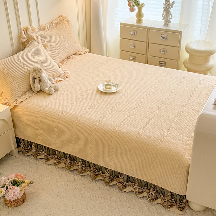 91家纺网 家纺一手货源 找家纺 美达家纺 2025新款牛奶绒纯色夹棉榻榻米 牛奶绒榻榻米-米白