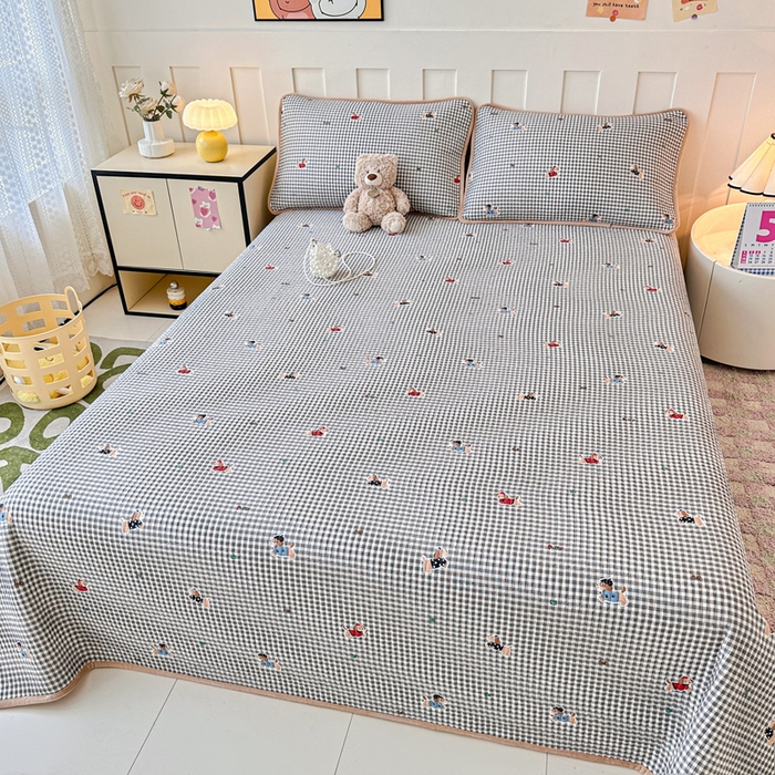 91家纺网 家纺一手货源 找家纺 岚吉家纺 2025新款全棉133*72宝宝绒棉加绒一面纯棉一面牛奶绒双面可用单床盖学生床床垫 床盖单件 灰格腊肠狗