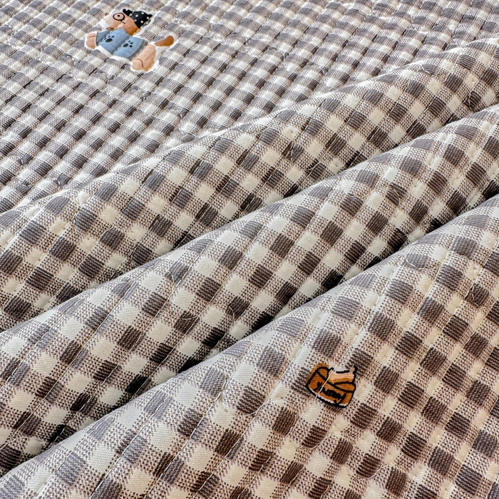 91家纺网 家纺一手货源 找家纺 岚吉家纺 2025新款全棉133*72宝宝绒棉加绒一面纯棉一面牛奶绒双面可用单床盖学生床床垫 床盖单件 灰格腊肠狗