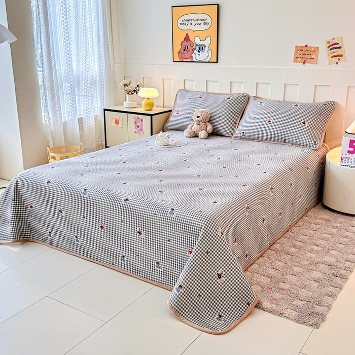 91家纺网 家纺一手货源 找家纺 岚吉家纺 2025新款全棉133*72宝宝绒棉加绒一面纯棉一面牛奶绒双面可用单床盖学生床床垫 床盖单件 灰格腊肠狗