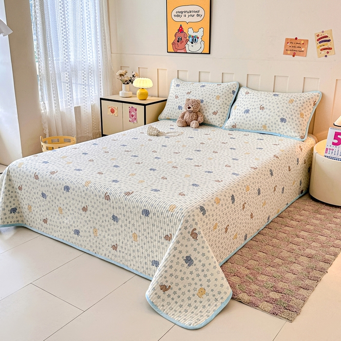 91家纺网 家纺一手货源 找家纺 岚吉家纺 2025新款全棉133*72宝宝绒棉加绒一面纯棉一面牛奶绒双面可用单床盖学生床床垫 床盖单件 蓝星动物园