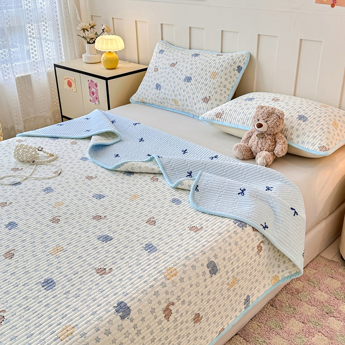 91家纺网 家纺一手货源 找家纺 岚吉家纺 2025新款全棉133*72宝宝绒棉加绒一面纯棉一面牛奶绒双面可用单床盖学生床床垫 床盖单件 蓝星动物园