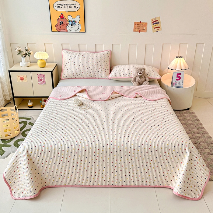 91家纺网 家纺一手货源 找家纺 岚吉家纺 2025新款全棉133*72宝宝绒棉加绒一面纯棉一面牛奶绒双面可用单床盖学生床床垫 床盖单件 奶油波点