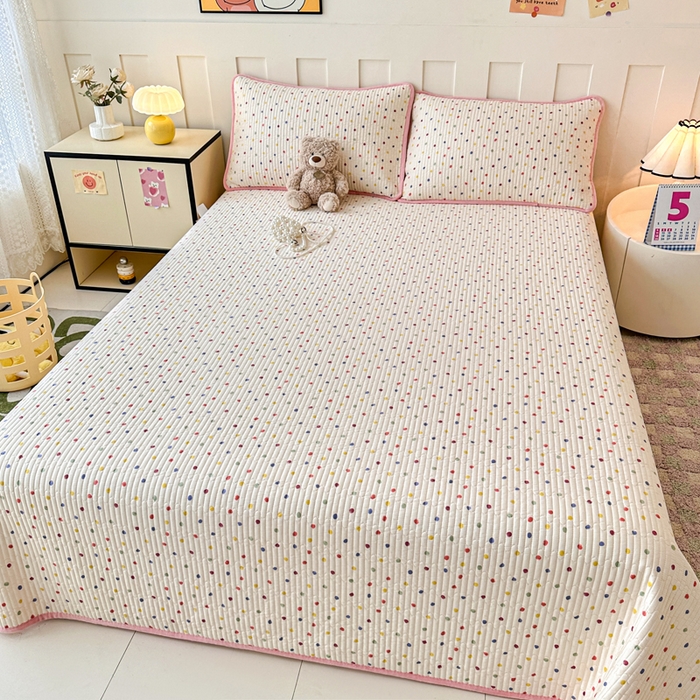 91家纺网 家纺一手货源 找家纺 岚吉家纺 2025新款全棉133*72宝宝绒棉加绒一面纯棉一面牛奶绒双面可用单床盖学生床床垫 床盖单件 奶油波点