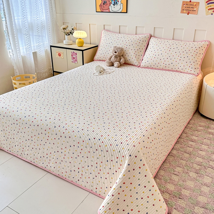 91家纺网 家纺一手货源 找家纺 岚吉家纺 2025新款全棉133*72宝宝绒棉加绒一面纯棉一面牛奶绒双面可用单床盖学生床床垫 床盖单件 奶油波点