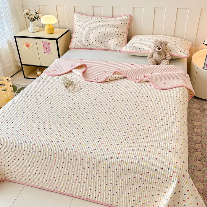 91家纺网 家纺一手货源 找家纺 岚吉家纺 2025新款全棉133*72宝宝绒棉加绒一面纯棉一面牛奶绒双面可用单床盖学生床床垫 床盖单件 奶油波点