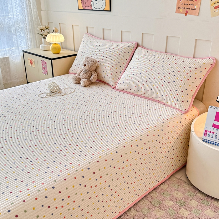 91家纺网 家纺一手货源 找家纺 岚吉家纺 2025新款全棉133*72宝宝绒棉加绒一面纯棉一面牛奶绒双面可用单床盖学生床床垫 床盖单件 奶油波点