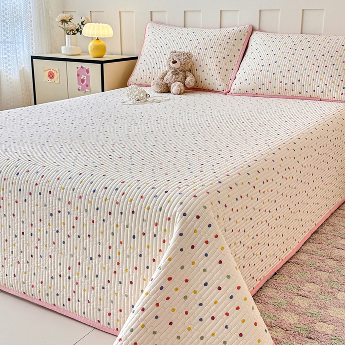 91家纺网 家纺一手货源 找家纺 岚吉家纺 2025新款全棉133*72宝宝绒棉加绒一面纯棉一面牛奶绒双面可用单床盖学生床床垫 床盖单件 奶油波点