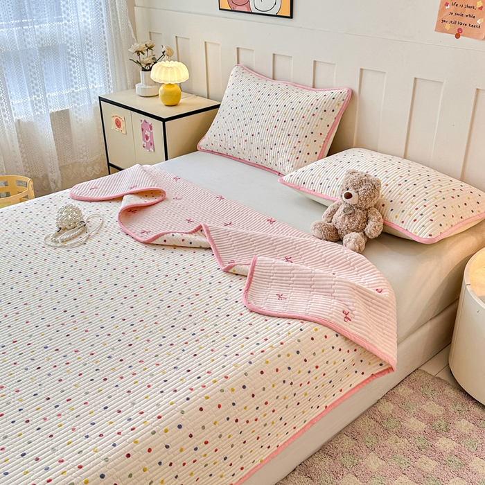 91家纺网 家纺一手货源 找家纺 岚吉家纺 2025新款全棉133*72宝宝绒棉加绒一面纯棉一面牛奶绒双面可用单床盖学生床床垫 床盖单件 奶油波点