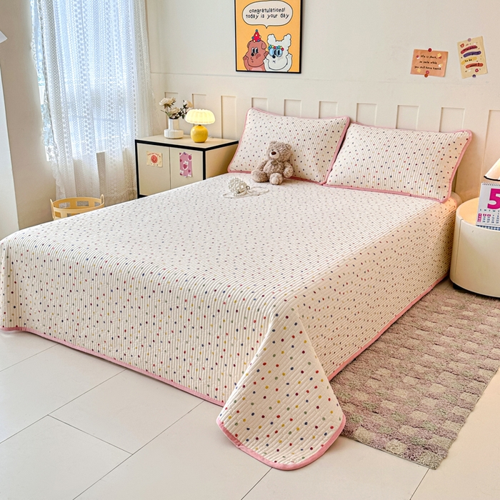 91家纺网 家纺一手货源 找家纺 岚吉家纺 2025新款全棉133*72宝宝绒棉加绒一面纯棉一面牛奶绒双面可用单床盖学生床床垫 床盖单件 奶油波点