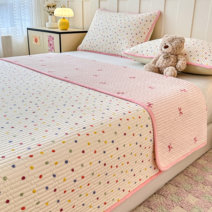 91家纺网 家纺一手货源 找家纺 岚吉家纺 2025新款全棉133*72宝宝绒棉加绒一面纯棉一面牛奶绒双面可用单床盖学生床床垫 床盖单件 奶油波点