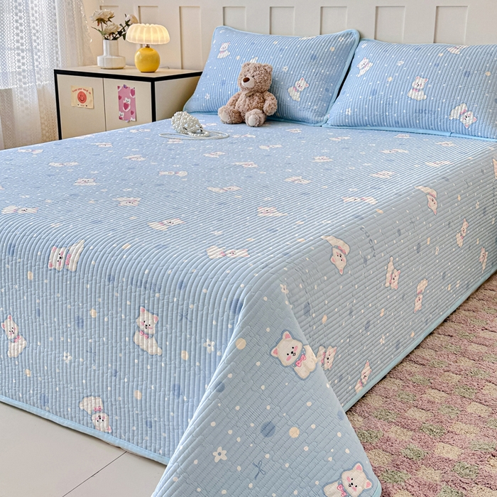 91家纺网 家纺一手货源 找家纺 岚吉家纺 2025新款全棉133*72宝宝绒棉加绒一面纯棉一面牛奶绒双面可用单床盖学生床床垫 床盖单件 泡芙狗狗