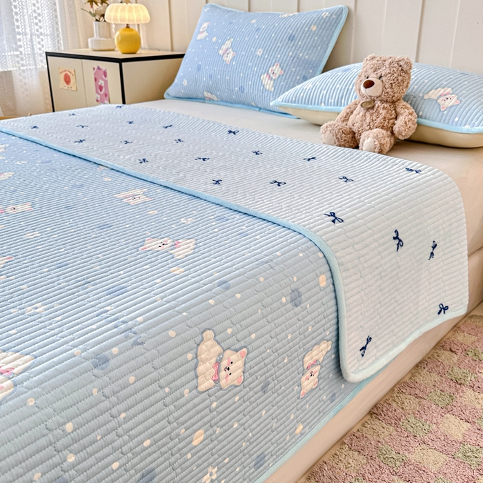 91家纺网 家纺一手货源 找家纺 岚吉家纺 2025新款全棉133*72宝宝绒棉加绒一面纯棉一面牛奶绒双面可用单床盖学生床床垫 床盖单件 泡芙狗狗