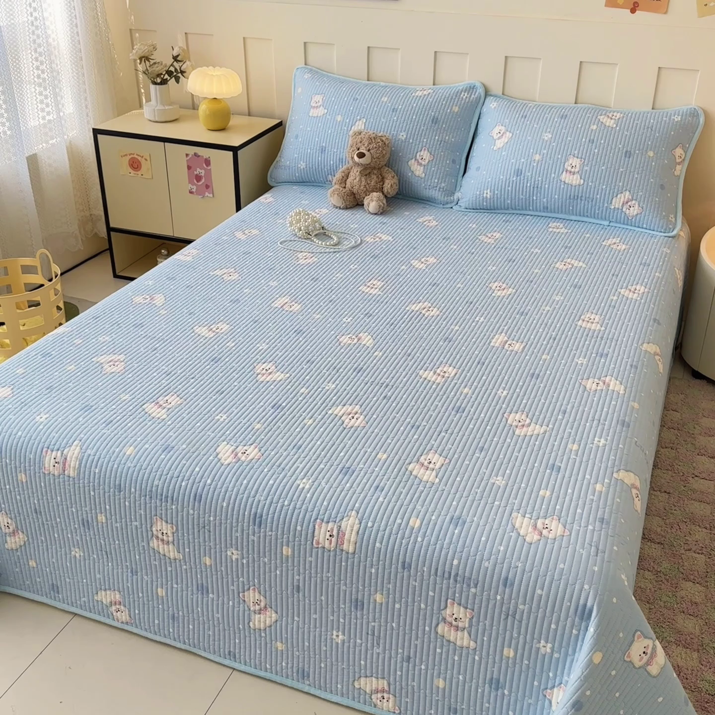 91家纺网 家纺一手货源 找家纺 岚吉家纺 2025新款全棉133*72宝宝绒棉加绒一面纯棉一面牛奶绒双面可用单床盖学生床床垫 床盖单件 泡芙狗狗