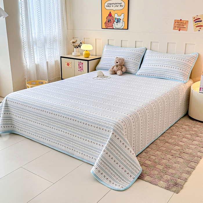 91家纺网 家纺一手货源 找家纺 岚吉家纺 2025新款全棉133*72宝宝绒棉加绒一面纯棉一面牛奶绒双面可用单床盖学生床床垫 床盖单件 樱桃花