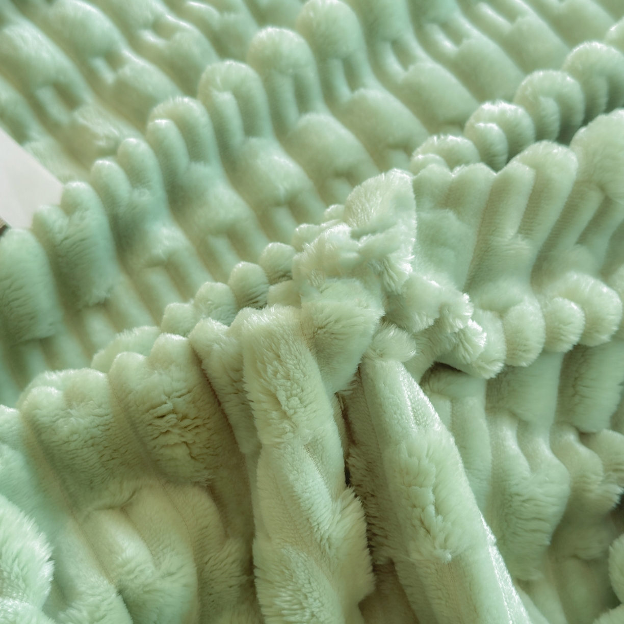 91家纺网 家纺一手货源 找家纺 穆琪 2025新款高克重竹节绒毛毯兔毛绒办公家用多功能毯子 青竹绿